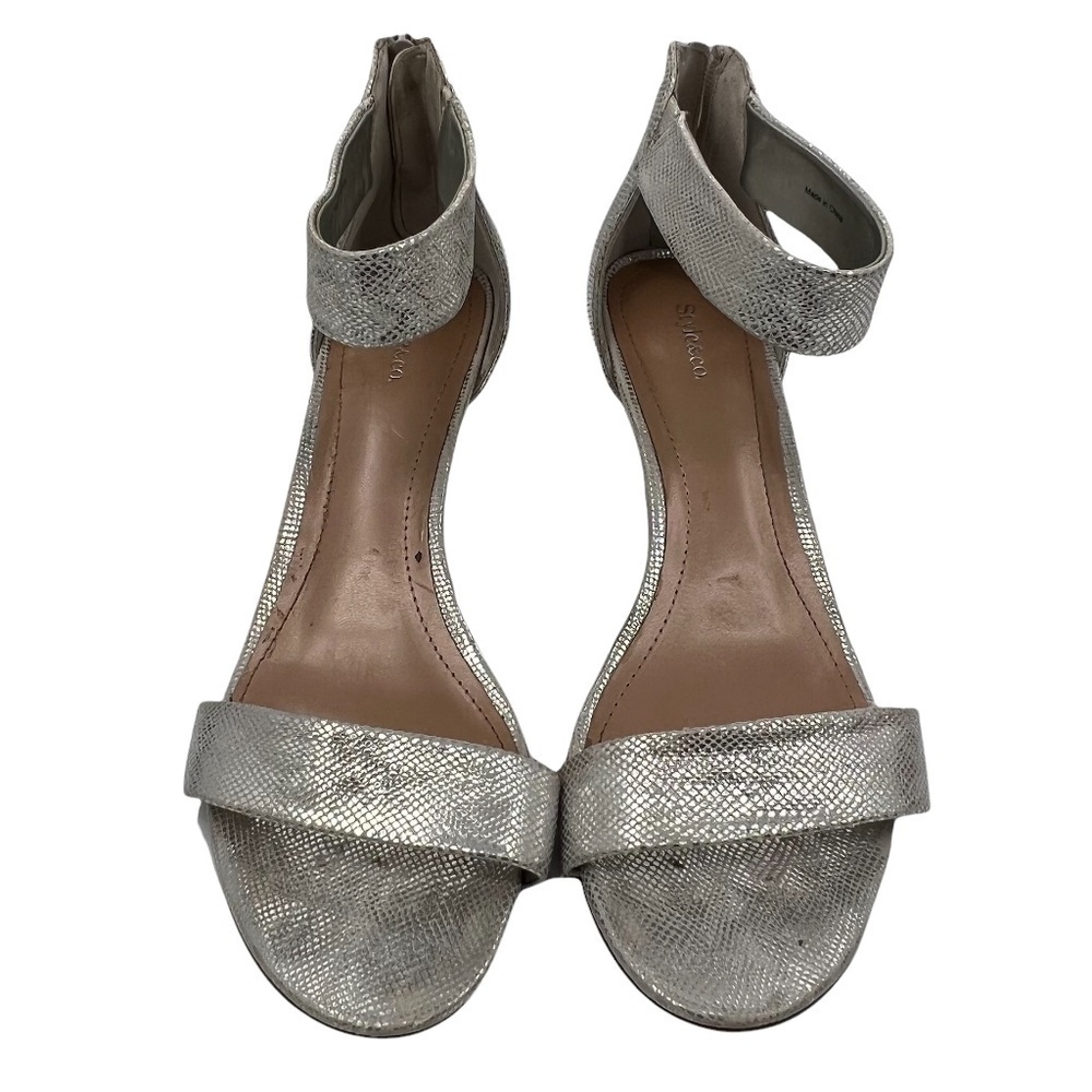 Style & Co Silver Ankle Strap Heeled Sandals Size 8.5 Women’s - Picture 2 of 8